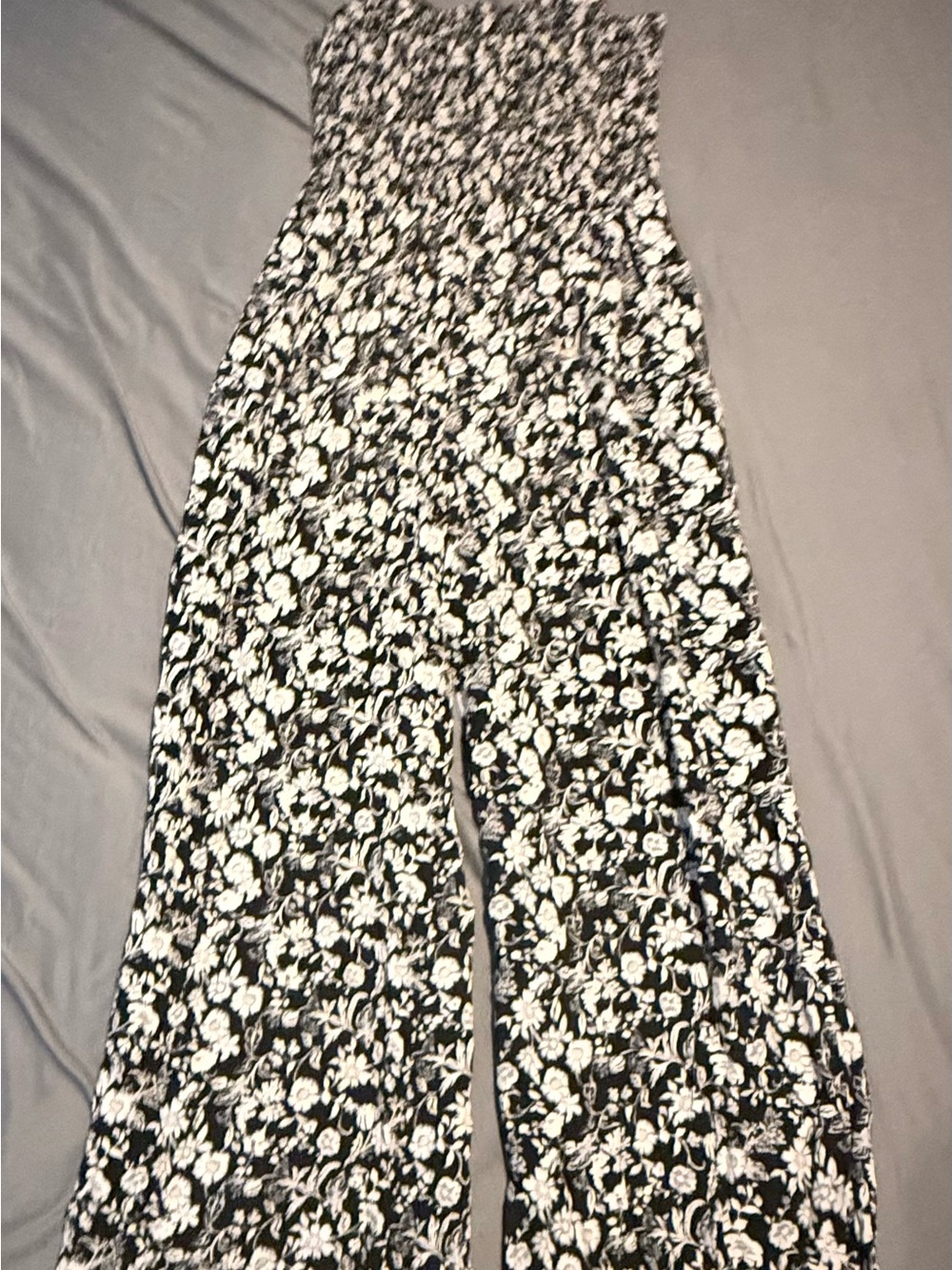 Simple Black Floral Wide-Leg Jumpsuit